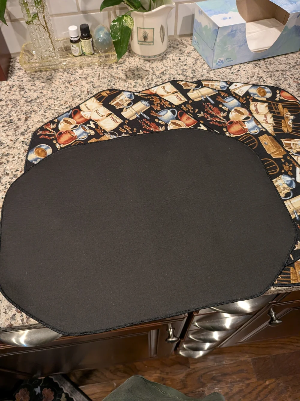 Home Kitchen Coffee-Themed Black Table Placemat Set Of 4 NOS Vintage Cafe 90s